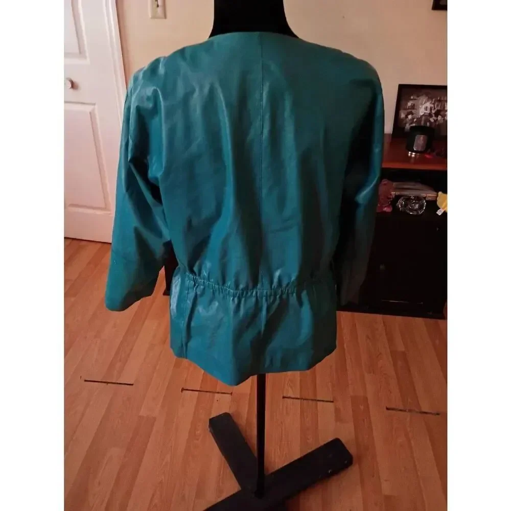 Medium Lafayette 148 New York Teal Lightweight Leather Jacket Leather 3/4 Sleeve